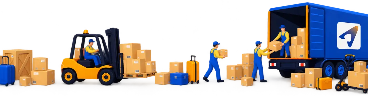 Warehouse crew loading parcels onto an AtlasShip truck